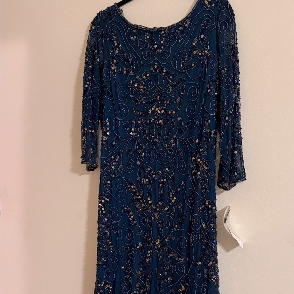 Pisarro Nights Navy Beaded Long Sleeve Dress